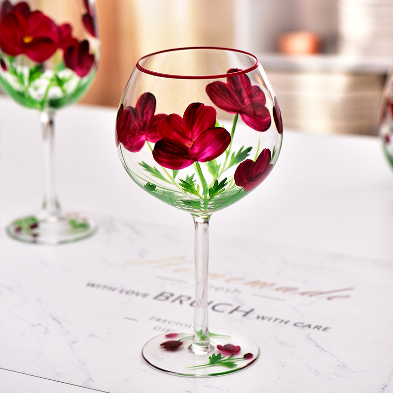 Creativo pintado a mediados de la antigua Copa de tulipán Copa de cristal de alta apariencia de la muchacha de la taza de jugo de copa de vino tinto hogar
