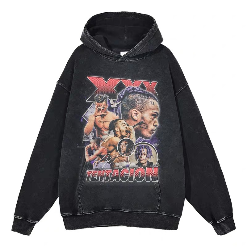Eminem Travis Scott Tupac XXX American Hip Hop Rap Vintage Imprint Water Washed Hooded Sweater