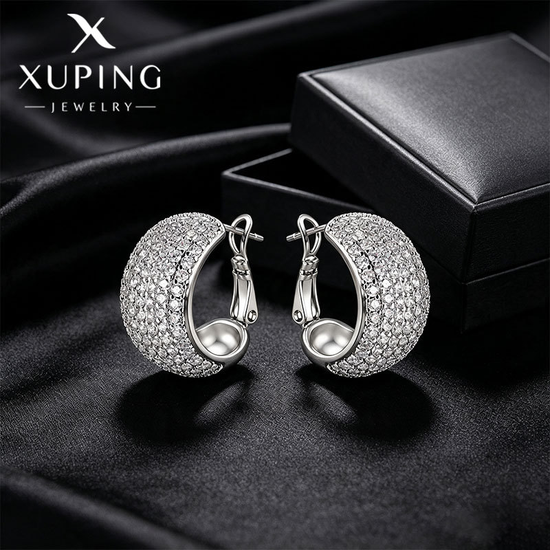 Xuping joyería estilo de moda europea y americana aretes exagerados doble fila brillante aretes de aretes de arroz de arroz pendientes de arroz transfronterizos aretes al por mayor image 25