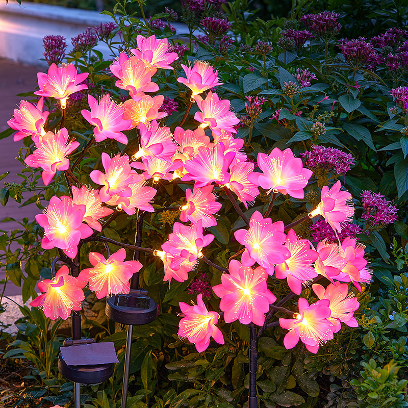 Lampada solare da terra a forma di camelia con LED a fibra ottica, fiore per esterni, impermeabile, per cortile e prato, nuova illuminazione per giardino e casa._voghion.com