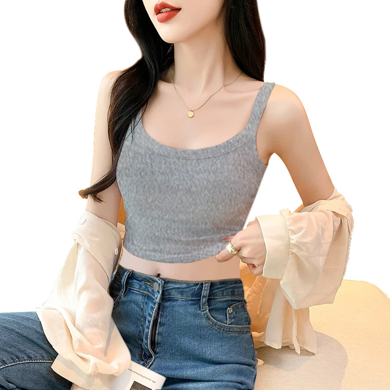 纯棉螺纹背心吊带女露脐短款内搭夏美背外穿修身打底上衣百搭冰丝