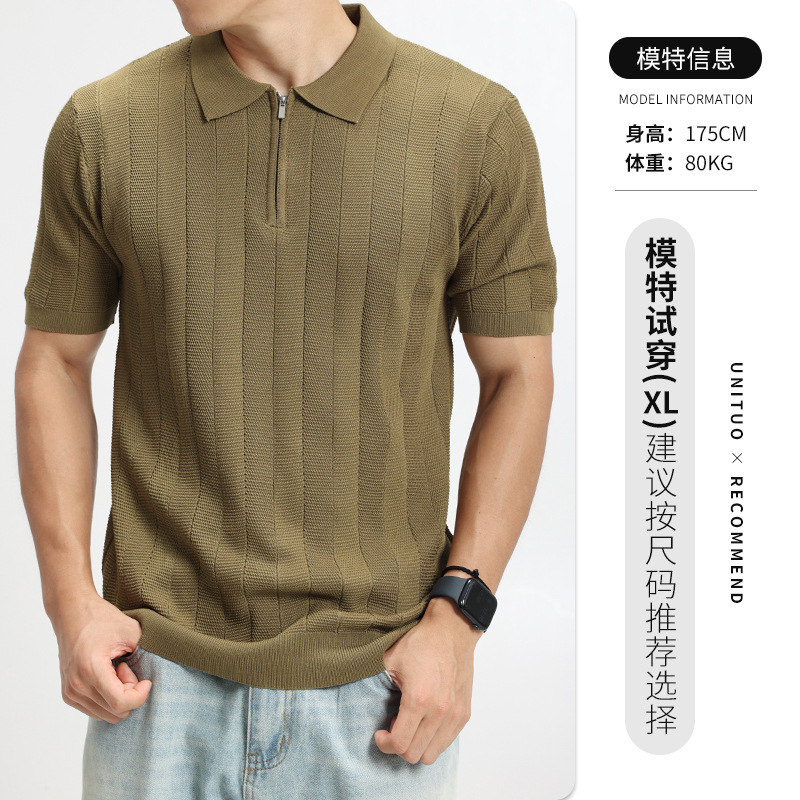 Comercio exterior transfronterizo hombre polo de punto medio cremallera textural de rayas verticales lujosas de alto nivel camisa de estilo europeo y americano image 9