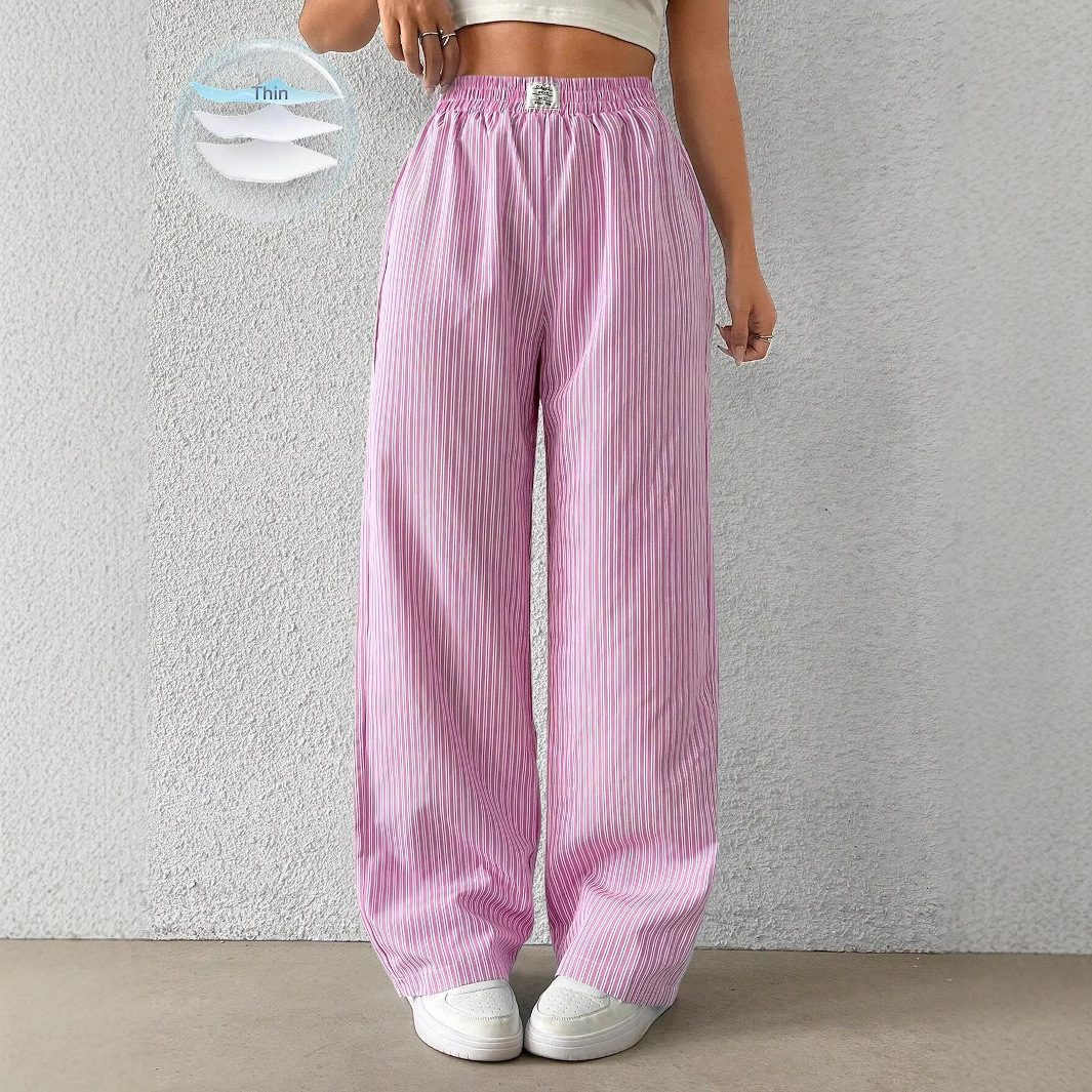 Women's Striped Wide Leg Trousers High Waist Casual Street Fashion Loose Fit American Style 2026 Hot Selling_ecoleips.com