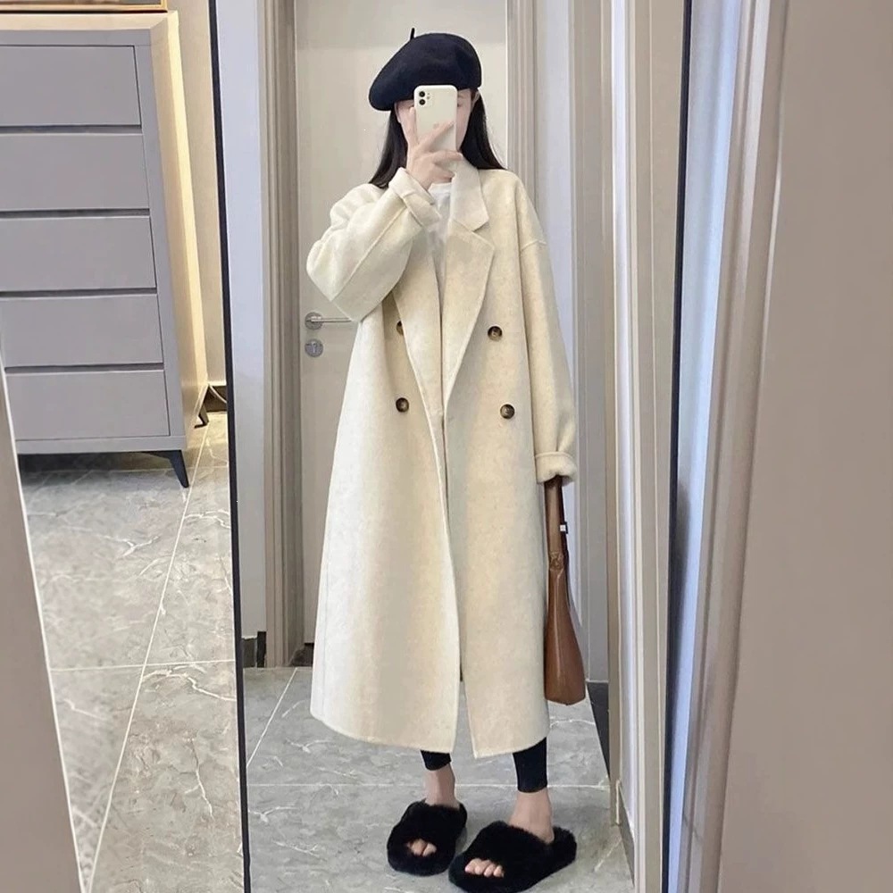秋冬新款赫本风毛呢大衣女中长款韩版宽松高级感毛呢外套