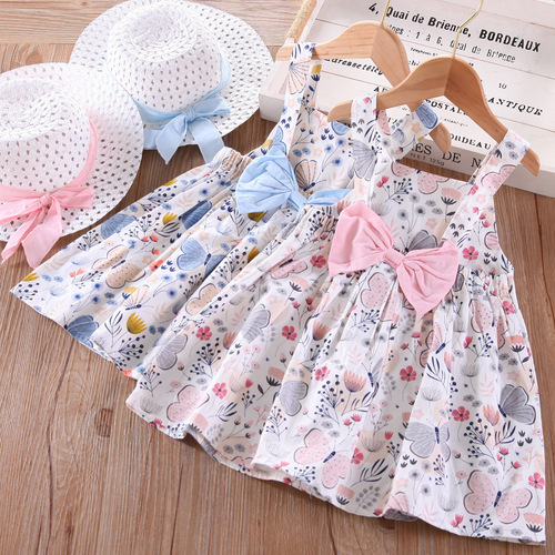 Children's Summer  New Sweet Blouse Dress Princess Skirt with Butterfly Petal Decoration for Dropshipping