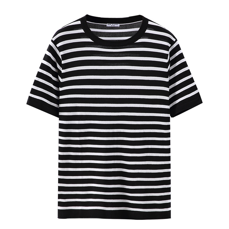 Spring/Summer American Cotton Knitted Half Sleeves Bottom Shirt for Men's Casual Stripe Short Sleeve T-shirt for Men's Trendy T-shirt_voghion.com