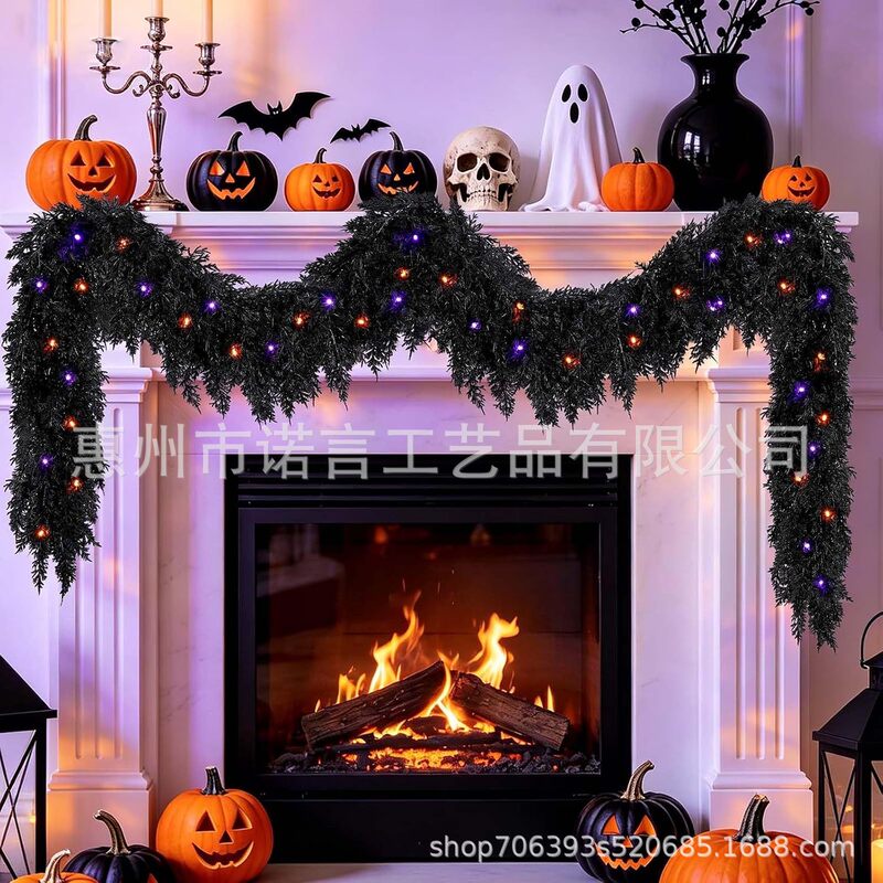 Amazon Artificial Black Five-Pronged Cypress Cedar Rattan Christmas Decoration Fireplace Door Frame Halloween Soft Rubber Rattan