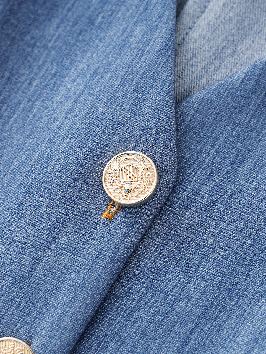 Váy liền denim sơ mi kiểu Pháp thắt eo thanh lịch — Màu xanh lam nhạt