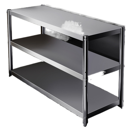 Stainless Steel Storage Rack for Kitchen Cutting Boards & Worktops: Commercial-Grade Double-Layer Rectangular Shelf with Three-Tiered Surface