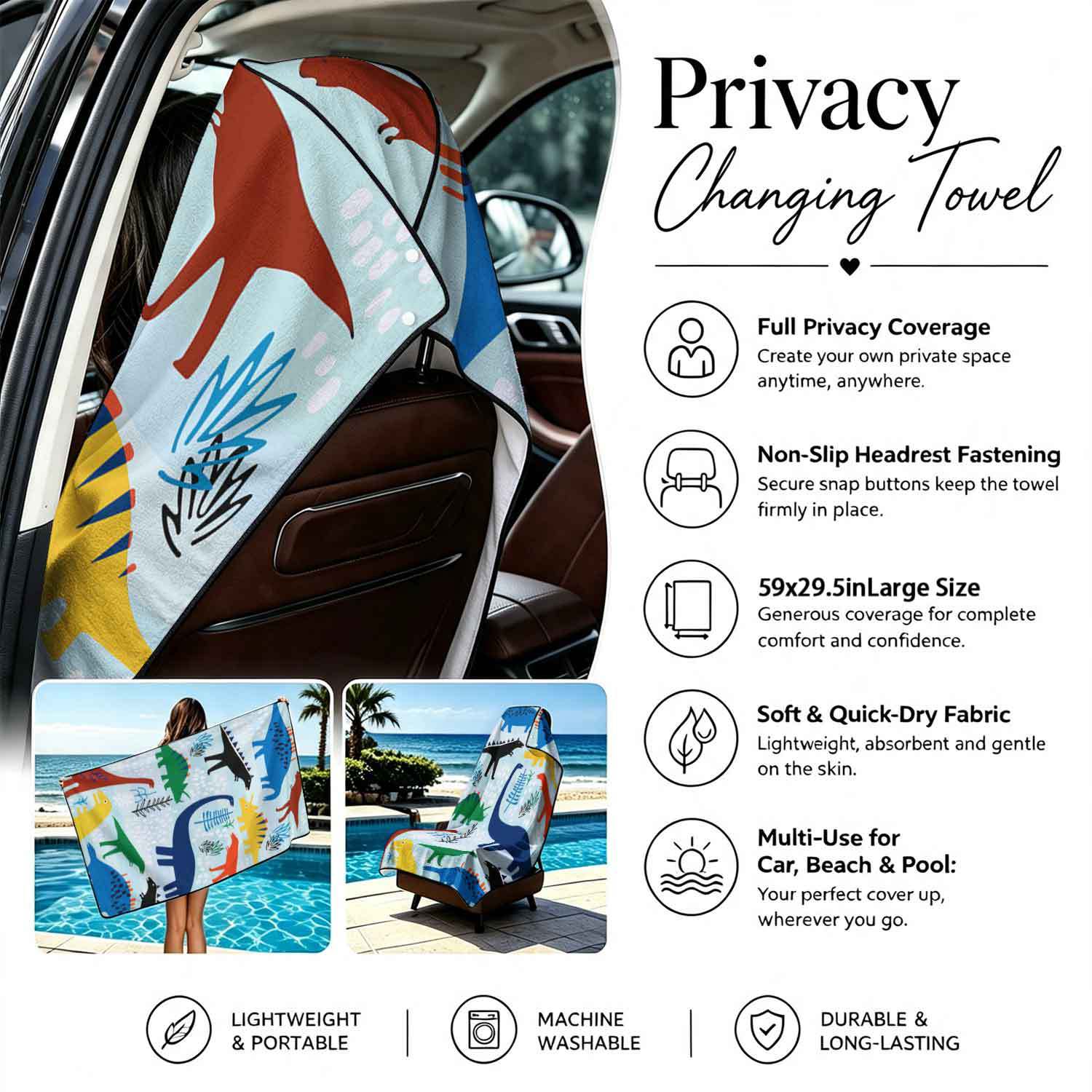 Printed bath towel and car seat cover 2-in-1, ultra-fine fiber outdoor beach and car dual-use universal seat cushion
