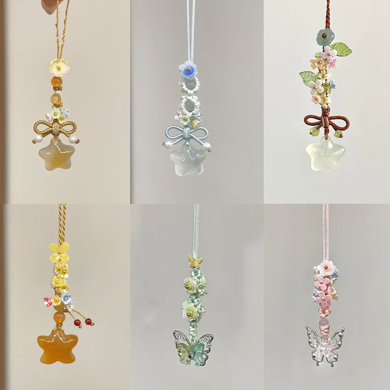 New Chinese Style Hand-woven Bow Five-pointed Star Mobile Phone Pendant Fashion Sweet Enamel Oil Dropping Butterfly Keychain New Chinese Style Hand-woven Bow Five-pointed Star Mobile Phone Pendant Fashion Sweet Enamel Oil Dropping Butterfly Keychain
