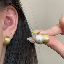 欧美小巧冷淡拉丝C形925银针耳钉时尚个性设计无耳洞耳夹耳饰女