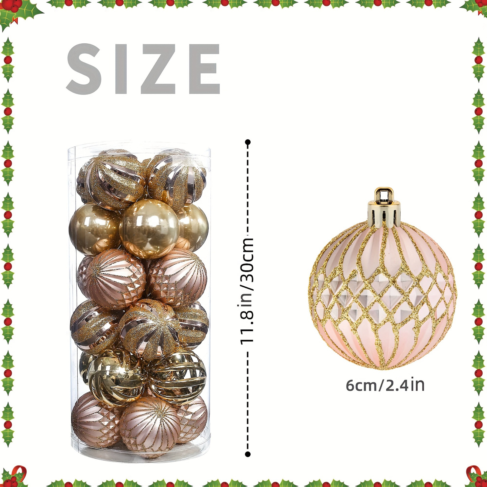 Nuevo hueco 6cm24 piezas de rosa rosa plástico bola de Navidad fiesta de Navidad ambiente bola de decoración