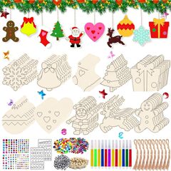 クロスボーダー木製クリスマスオーナメント未完成ウッドチップ絵画落書きクラフト DIY 手作りレーザーカットペンダント