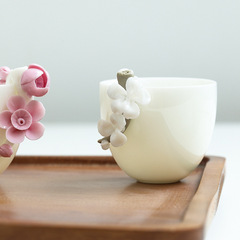 嘉樂先生德化羊脂玉白瓷手工捏花杯茶具茶杯個人茶杯主人杯女生杯