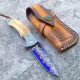 Factory Direct Folding Knife Feather Pattern Damascus Steel Baked Blue Folding Knife High Hardness Outdoor Portable Pocket Knife