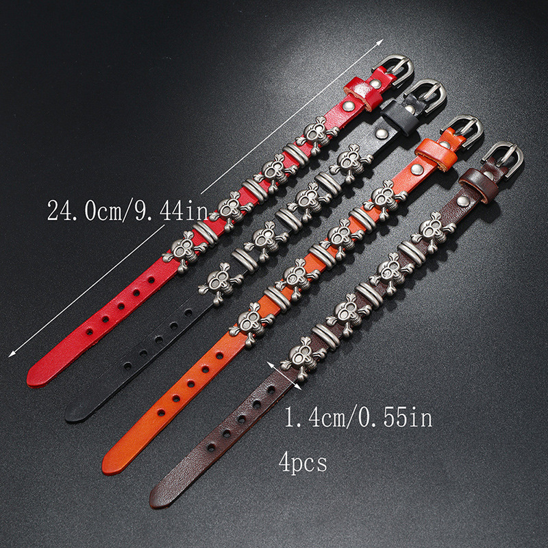 Simple Creative Retro Personality Bracelet Halloween Skull Adjustable Cowhide Bracelet Halloween Trend Accessories_voghion.com