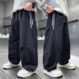 男童加绒裤子秋冬款一体加厚新款儿童运动裤中大童宽松弯刀直筒裤