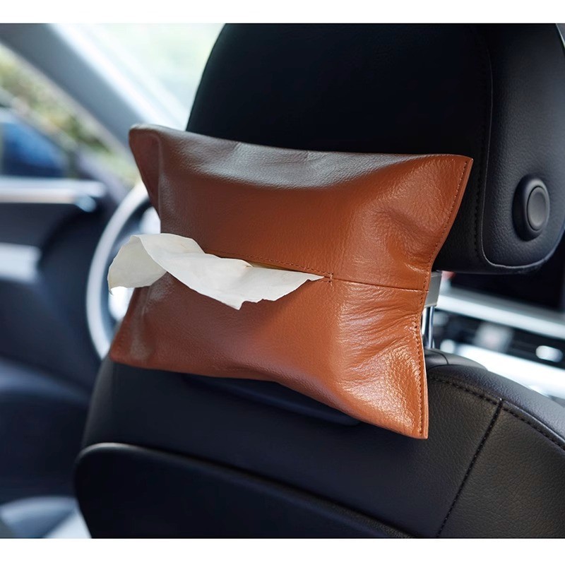 Leather Tissue Box Leather Tissue Storage Car Tissue Box Creative Seat Strap Car Hanging Tissue Paper