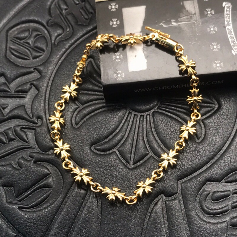 Chclora S925 Sterling Silver Gold-plated Cross Flower Bracelet Hip Hop Same Style Old Fashionable Bracelet for Men and Women Chclora S925 Sterling Silver Gold-plated Cross Flower Bracelet Hip Hop Same Style Old Fashionable Bracelet for Men and Women