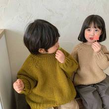韓國童裝兒童新款粗線毛線衣 男女寶寶復古文藝圓領毛衣套頭衫
