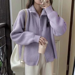 韓国ラペルカーディガンセータージャケット女性のための秋と冬 2025 新しいルーズレイジースタイル厚みのあるニットトップス