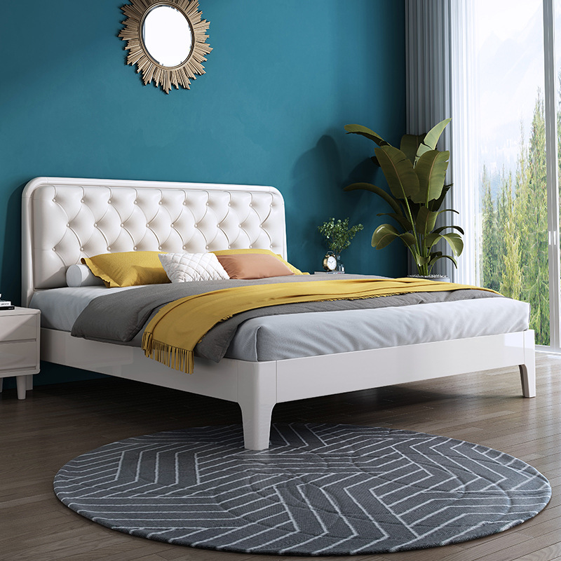 Nórdico cama de madera maciza blanco suave moderno minimalista 1,8 cama doble dormitorio principal cama 1,5 m alta caja cama de almacenamiento