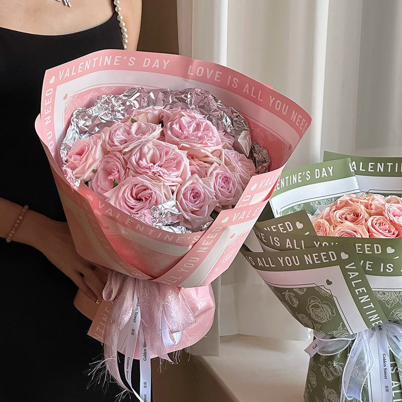 Fábrica de fiestas de flores nuevo papel de embalaje de flores rosa impresa paquete de papel de embalaje de papel impermeable