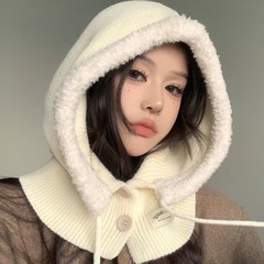 韩国巴拉克拉法帽子女冬季保暖帽子围脖一体情侣款护耳毛线针织帽