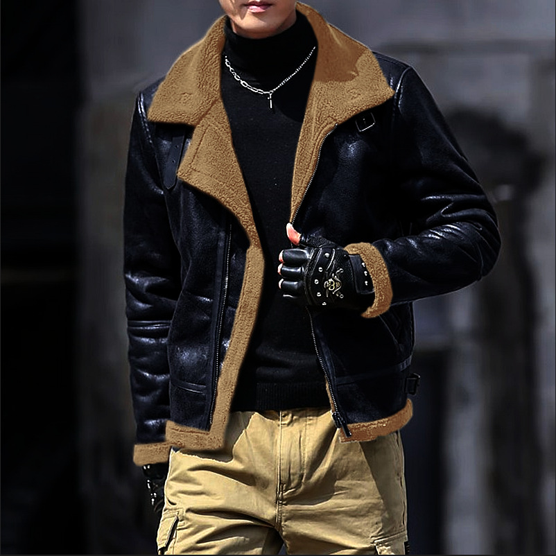 Herrenbekleidungsprodukte auf Lager, Herrenjacke aus Lammwolle mit integriertem Pelz, Wildlederjacke mit dickem Pelz, heiße Bestellung_voghion.com