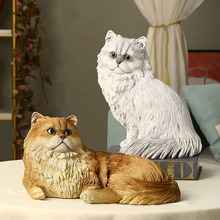 创意可爱猫咪摆件树脂小猫仿真金吉拉模型家居装饰品客厅桌面摆设