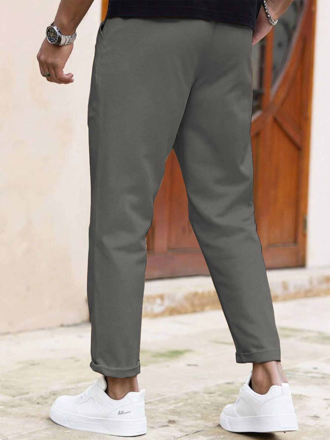 ​​"Men's Slim Fit Casual Pants - Solid Color Drawstring Waist, Lightweight Polyester For Everyday Comfort & Street Style"​​_viptrois.com