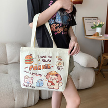 休闲百搭帆布包女通勤单肩包手提袋2025卡通大容量托特包一件代发