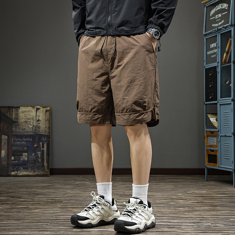 American Retro Outdoor Casual Cargo Shorts for Men, Summer Thin Loose Large Size Cool Quick-Dry Zip-Up Knee-Length Shorts