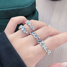 星辰花戒~蓝色珐琅锆石蝴蝶花朵可调节开口戒指女小众高级感指环