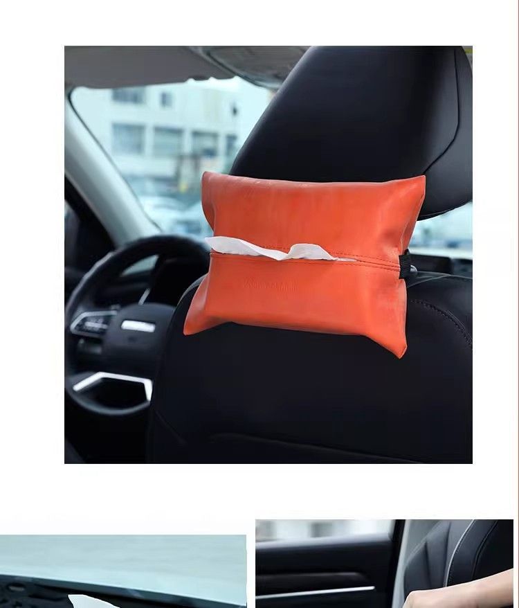 Luxury car tissue box, leather creative car tissue holder, high-end tissue box for car armrest box and seat back, suitable for living room