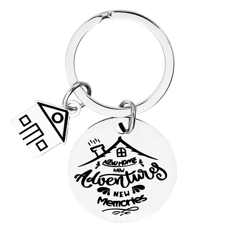 Amazon Cross-border Hot Selling Stainless Steel Keychain New Home House Housewarming Li Yuan Brand Long Strip Laser Engraving Pendant