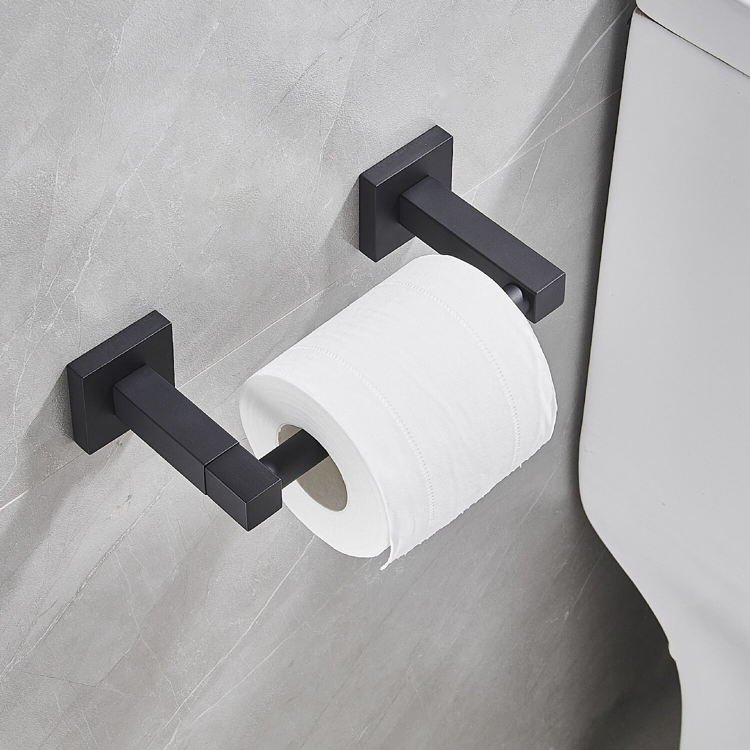 Black Square Stainless Steel Rotating Free-Roll Paper Holder Bathroom Tissue Holder Toilet Paper Holder with Adjustable Rod