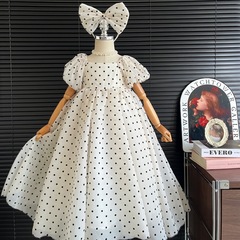 混批一件代發2024夏季新款女童波點連衣裙小女孩蝴蝶結髮箍蓬蓬裙