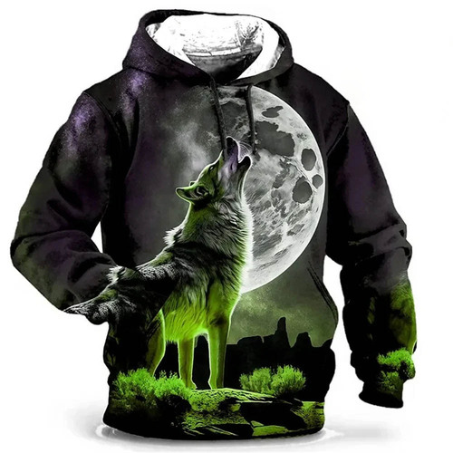 Fall/Winter & Spring/Summer European/American Style Hoodie with Fierce Wolf King 3D Digital Print | Men's Casual Pullover Sweatshirt