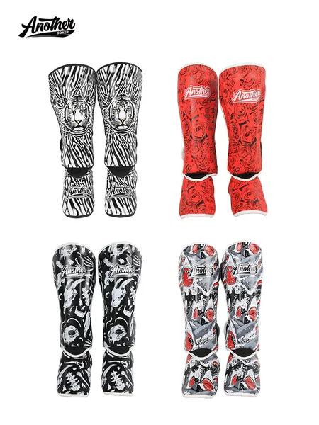Professional Sanda, Muay Thai, and kickboxing shin guards with foot protection, thickened microfiber leather, for adult use, suitable for training and actual combat