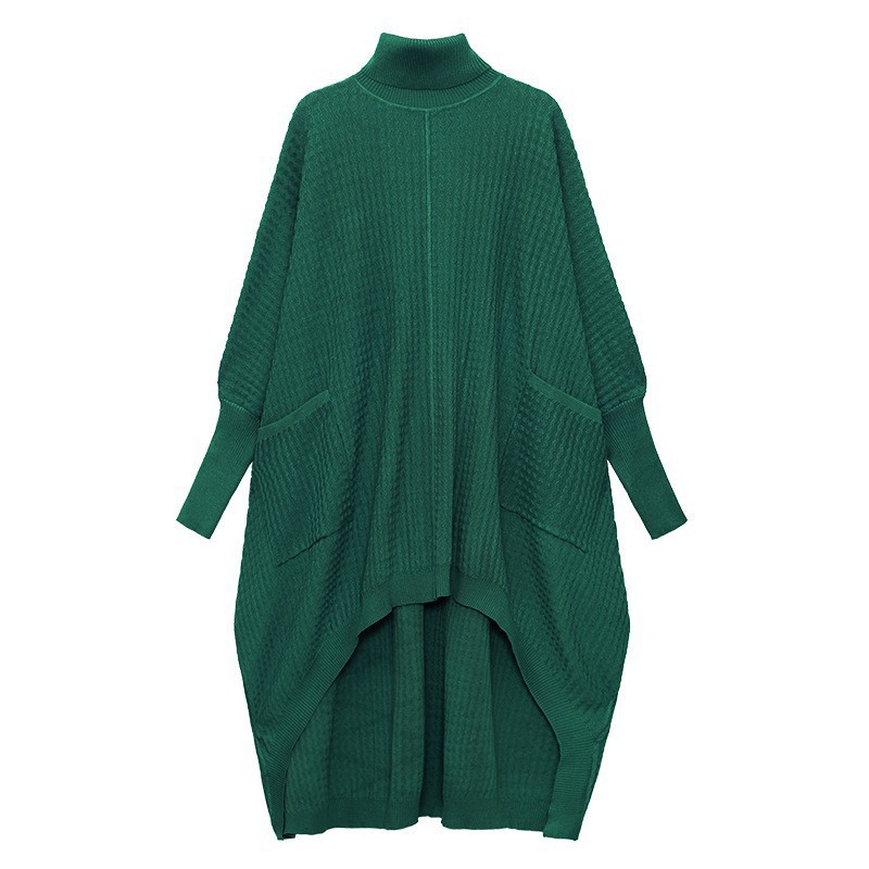 Estilo americano turtleneck Vestido de punto de las mujeres otoño nueva suelta adelgazamiento nicho diseño estilo occidental irregular suéter vestido