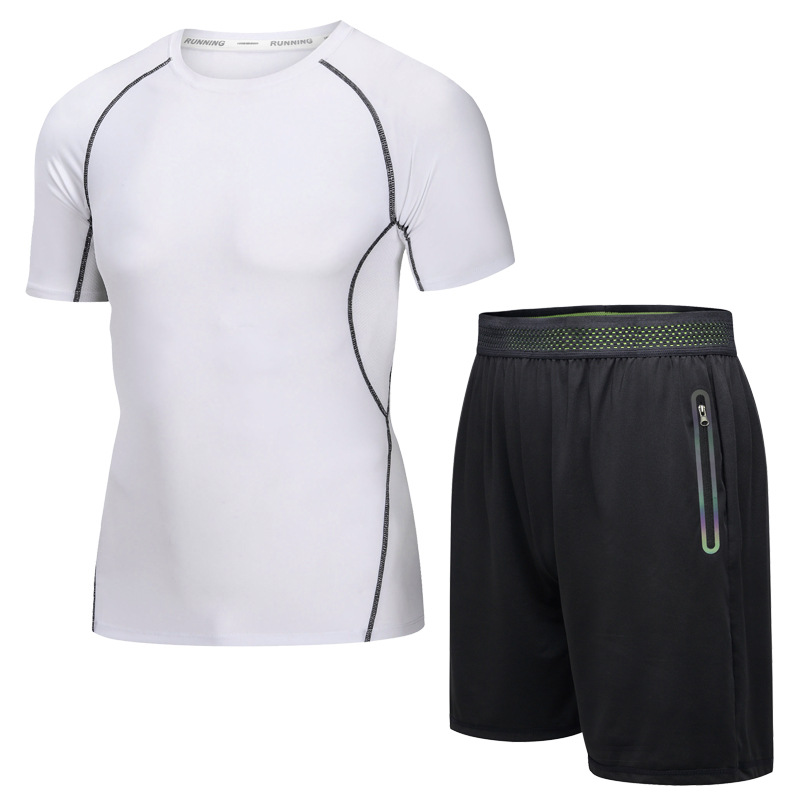 Ropa de fitness para hombres secos rápidos pantalones cortos de mangas cortas equipos de entrenamiento de la mañana para correr hielo deportivo para mujeres yoga set image 8