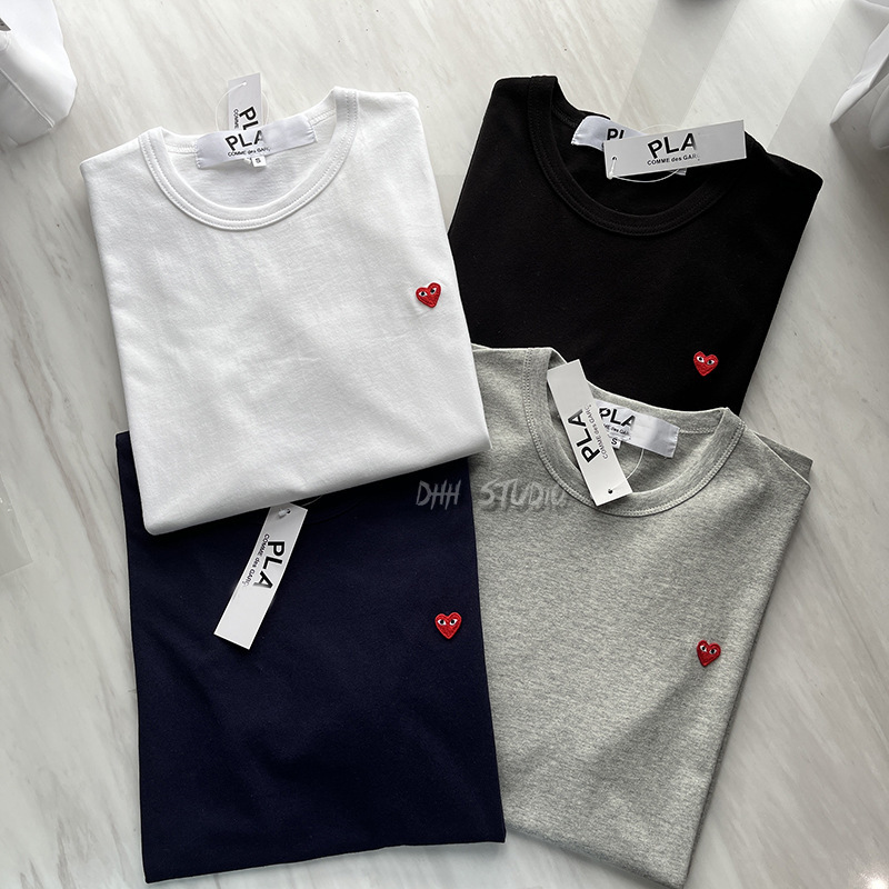 Chuanjiu Play Round Neck Small Heart Cdg Pure Cotton Unisex Couple Style Base Short-Sleeve T-Shirt Embroidered T-Shirt Trendy Brand