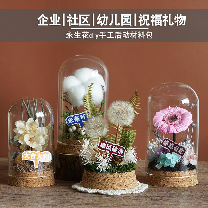 Flor inmortal DiDi material paquete de flores secas cubierta de vidrio adornos hechos a mano salón grupo de construcción del día de la madre regalo del día del niño