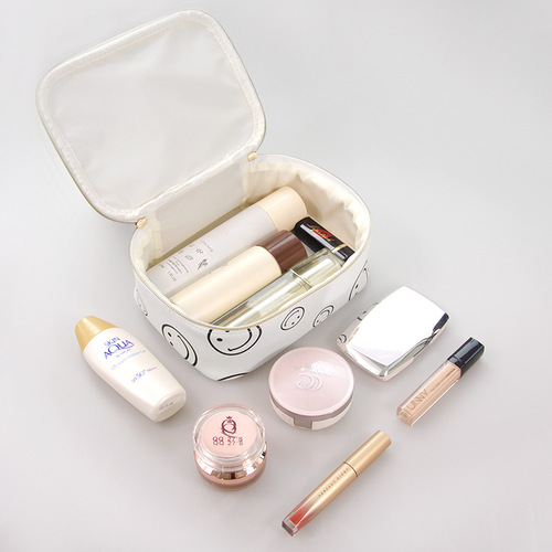 New multifunctional fashion digitally printed smiley face cosmetic bag portable pu waterproof toiletry cosmetics storage bag