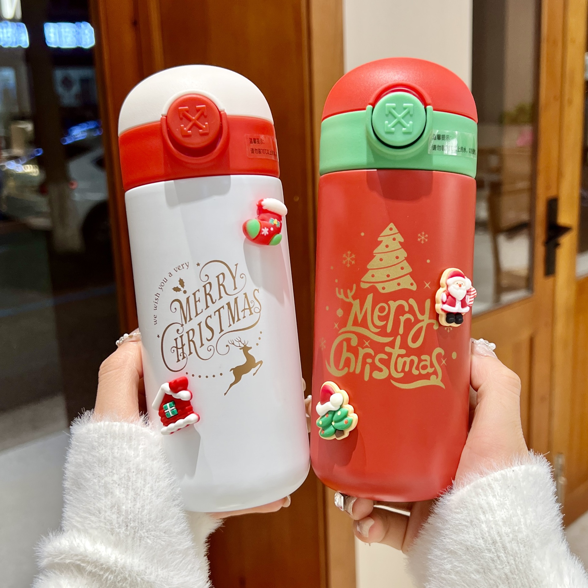 圣诞小巧保温杯304不锈钢吸管杯子女生便携带水杯儿童圣诞礼物