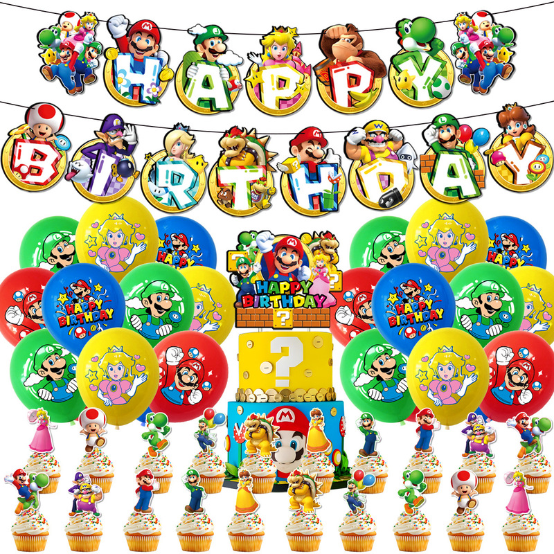 Super Mario Game-Themed Children's Party Supplies Galaxy Mario Flag Balloon Cake Decoration Set Super Mario Game-Themed Children's Party Supplies Galaxy Mario Flag Balloon Cake Decoration Set