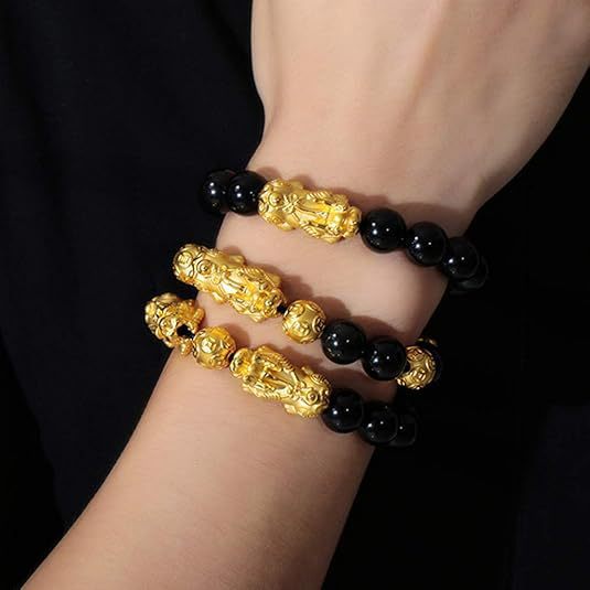 孟加拉赤金男士手链黑曜石貔貅男士手链六字箴言招财大气佛珠手链