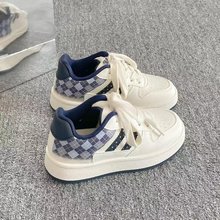 高颜值格子设计感板鞋女2025新款厚底小白鞋子女百搭学生面包鞋